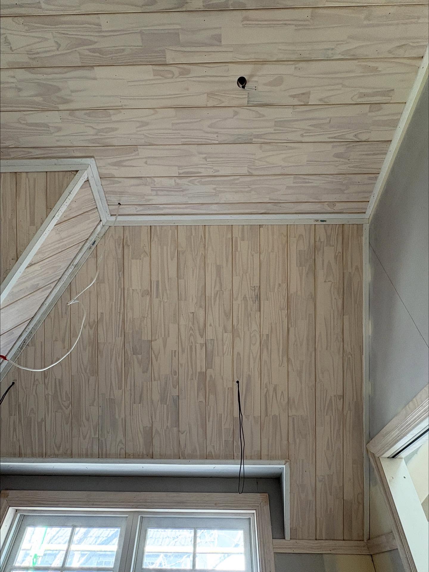 Tongue and groove timber ceiling lining in progress