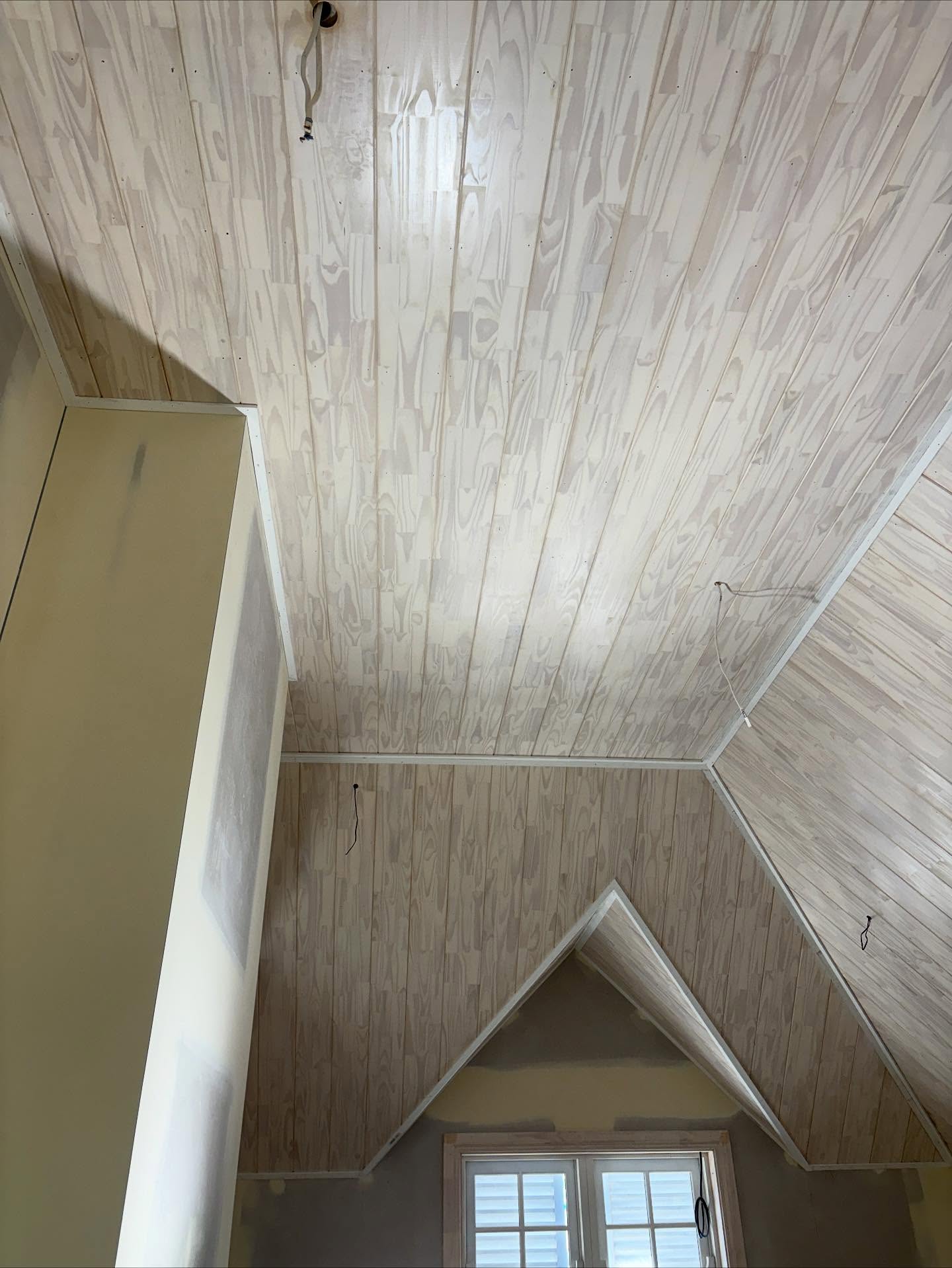 Finished timber ceiling panelling
