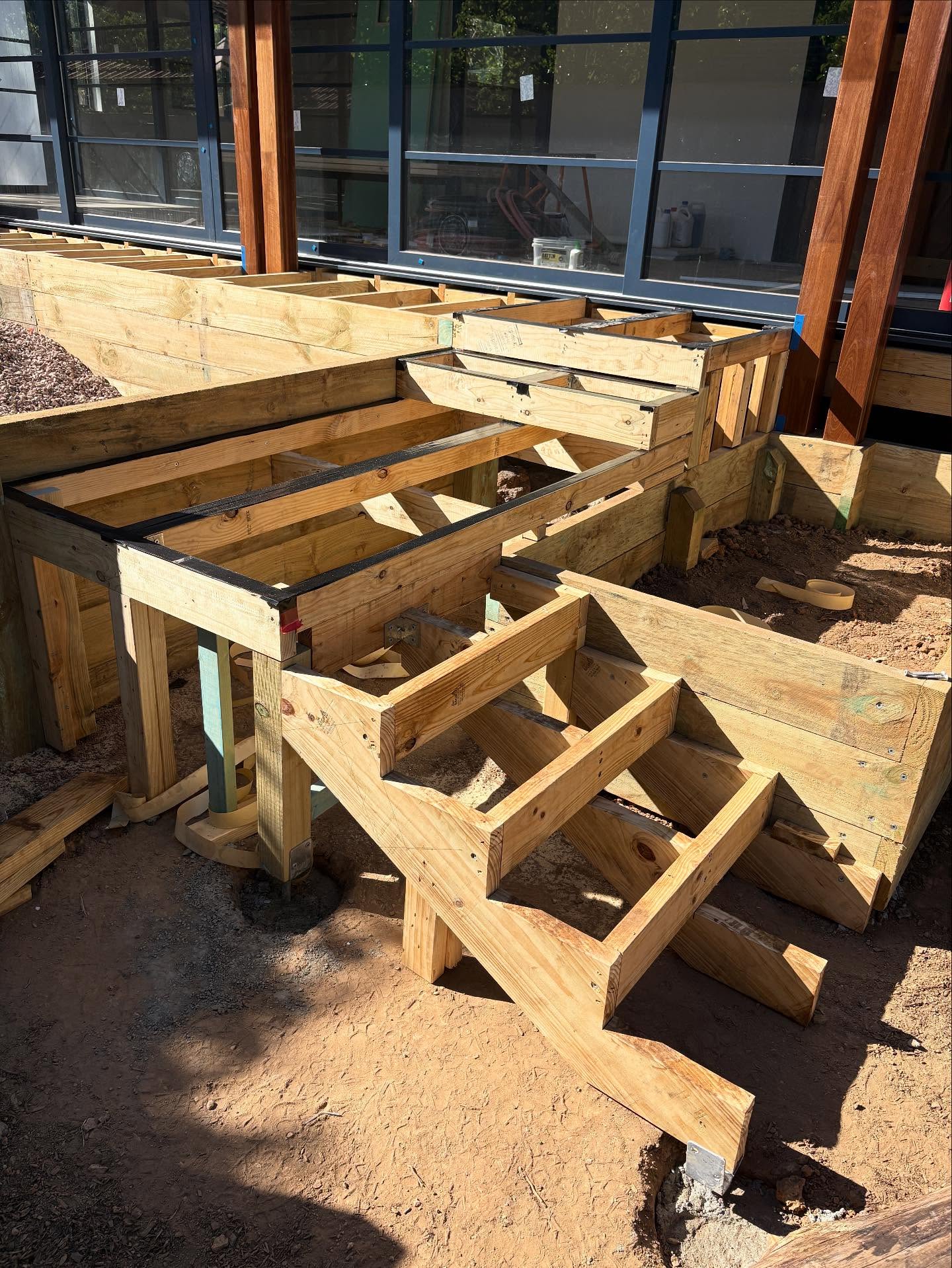 Deck stair framing closeup